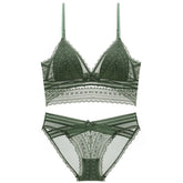Conjunto de sujetador de copa triangular de encaje, lencería sin aro de acero, bralette fino